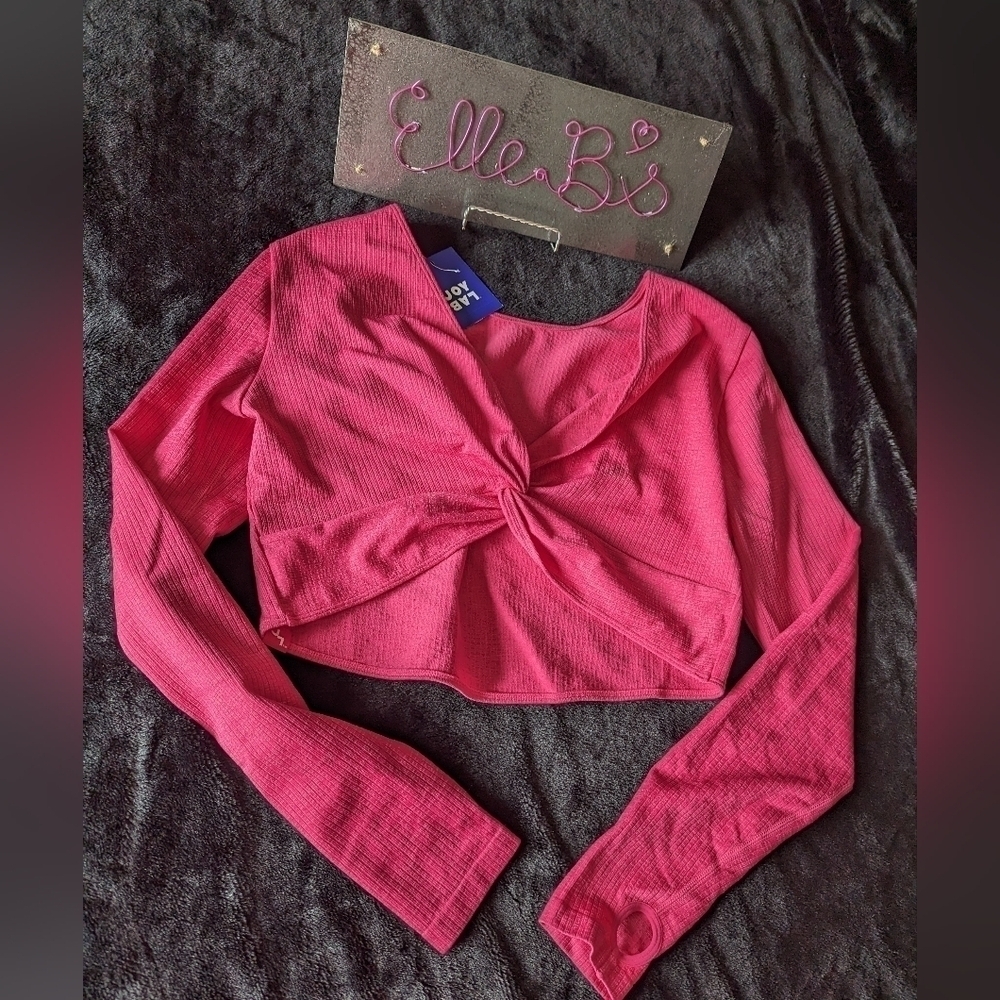 NWT Joy Lab Pink Long Sleeve Seamless Twist Front Top XXL